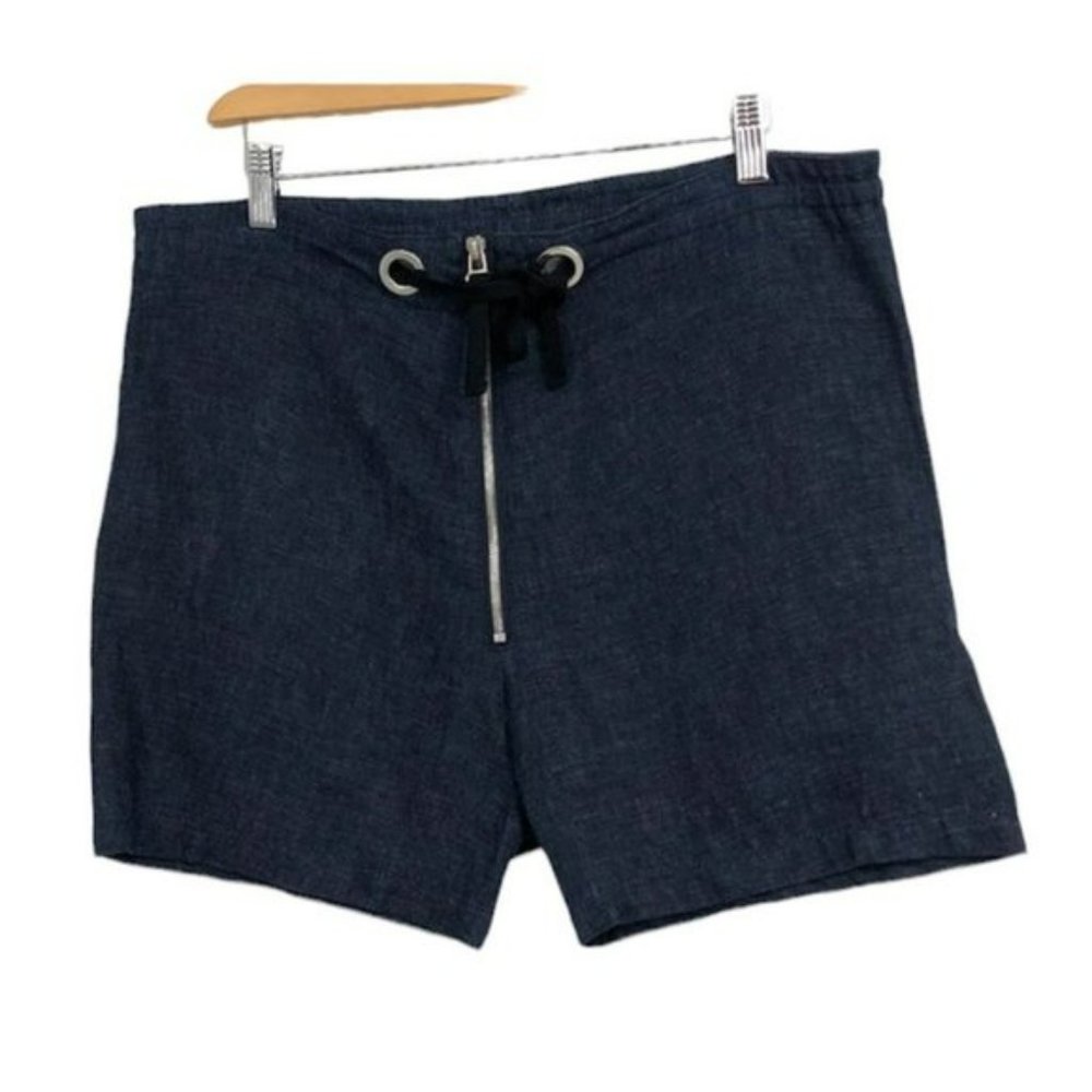 MARNI navy blue high waist denim Paper Bag zipper tie front  shorts